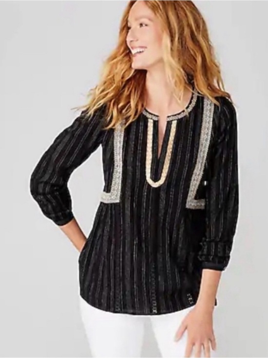 J. Jill Tops - J.Jill Navy Embroidered V-Neck Peasant Top